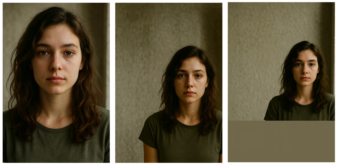 Portrait prompt sequence showing geometric drift across three stages