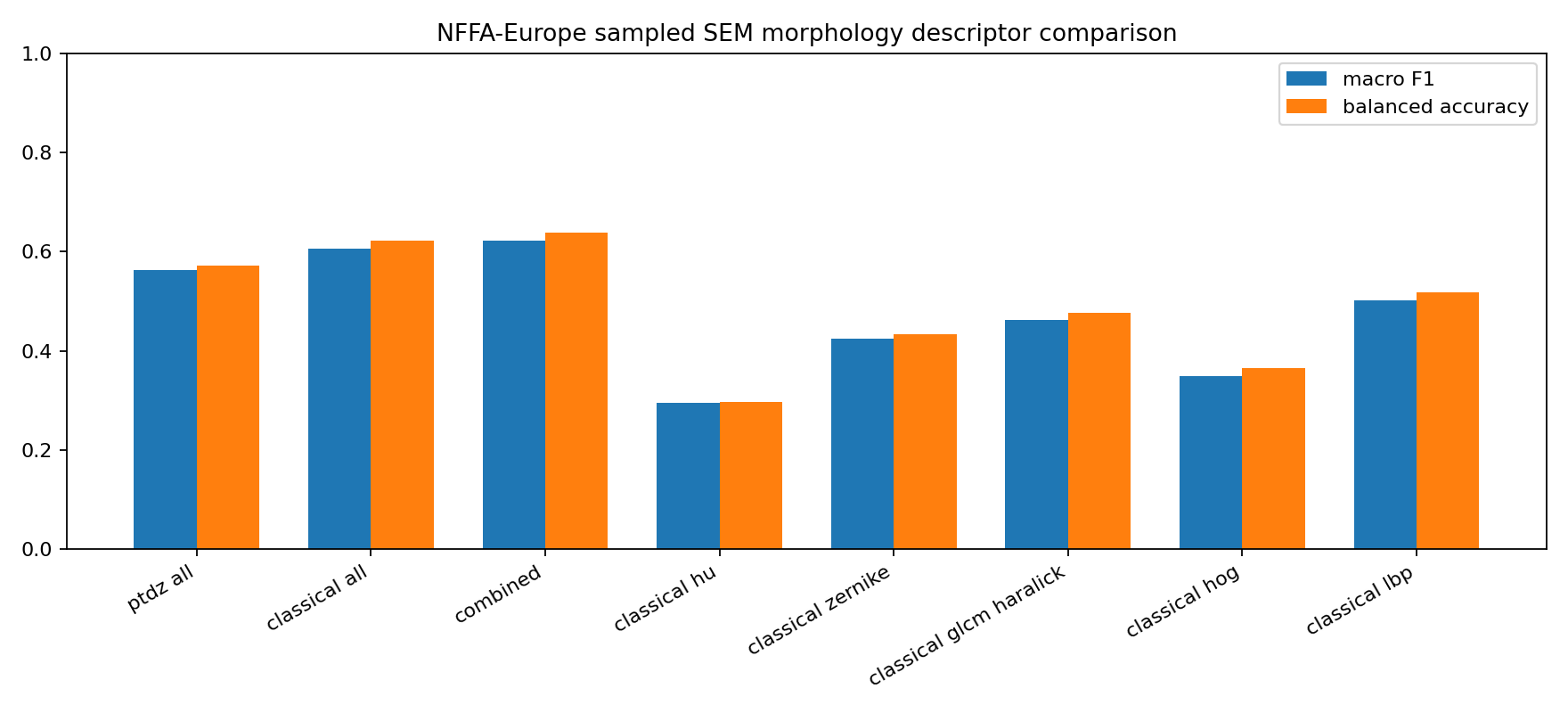 NFFA-Europe sampled SEM morphology descriptor comparison