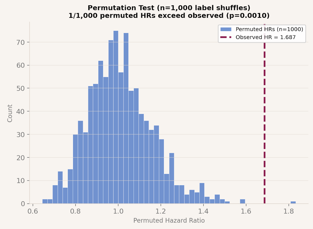 Distribution of permuted hazard ratios