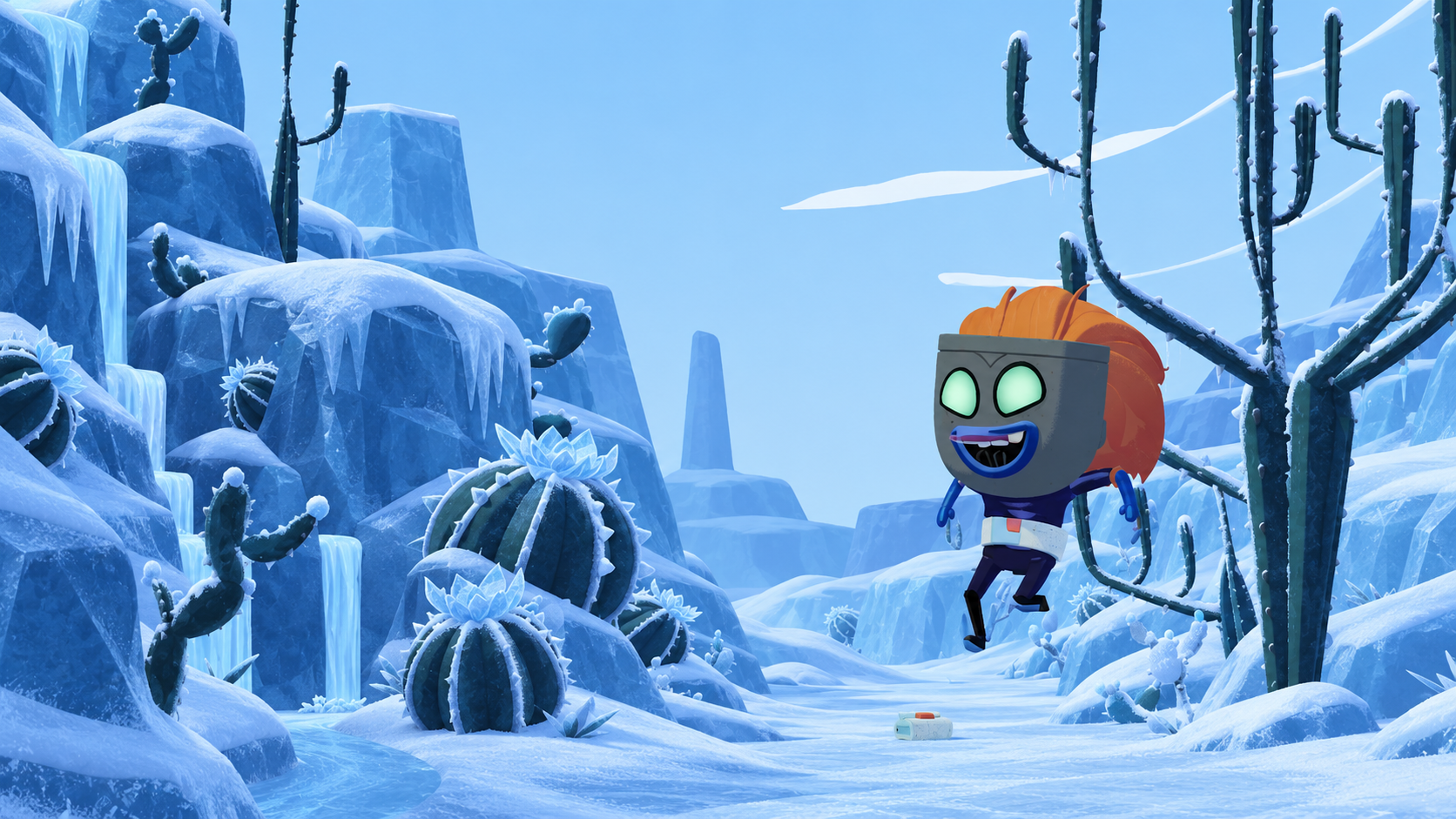Earlier frozen-canyon style still, not used in the Runway generation