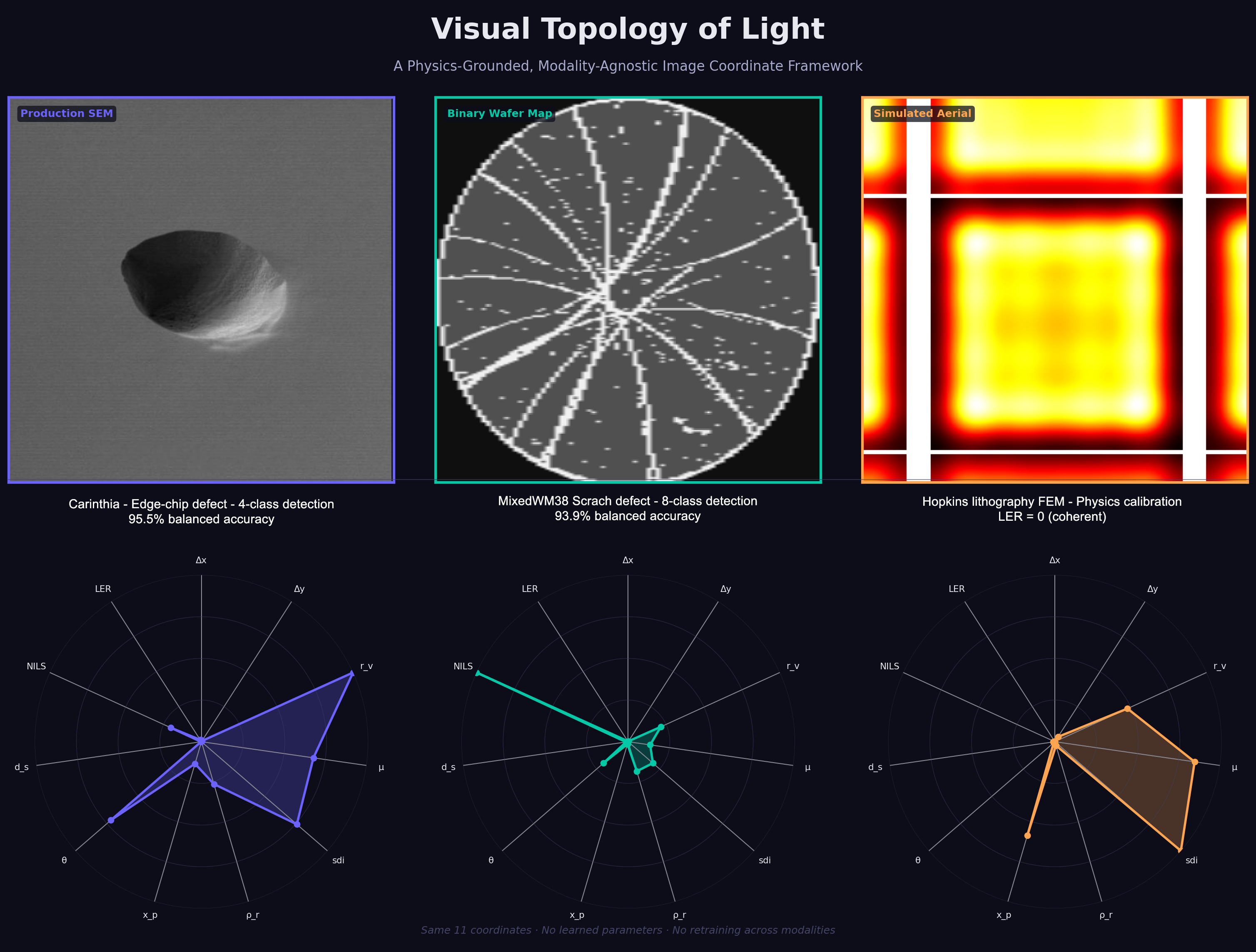 Visual Topology of Light — SEM defect, wafer map, and aerial lithography with VTL radar fingerprints