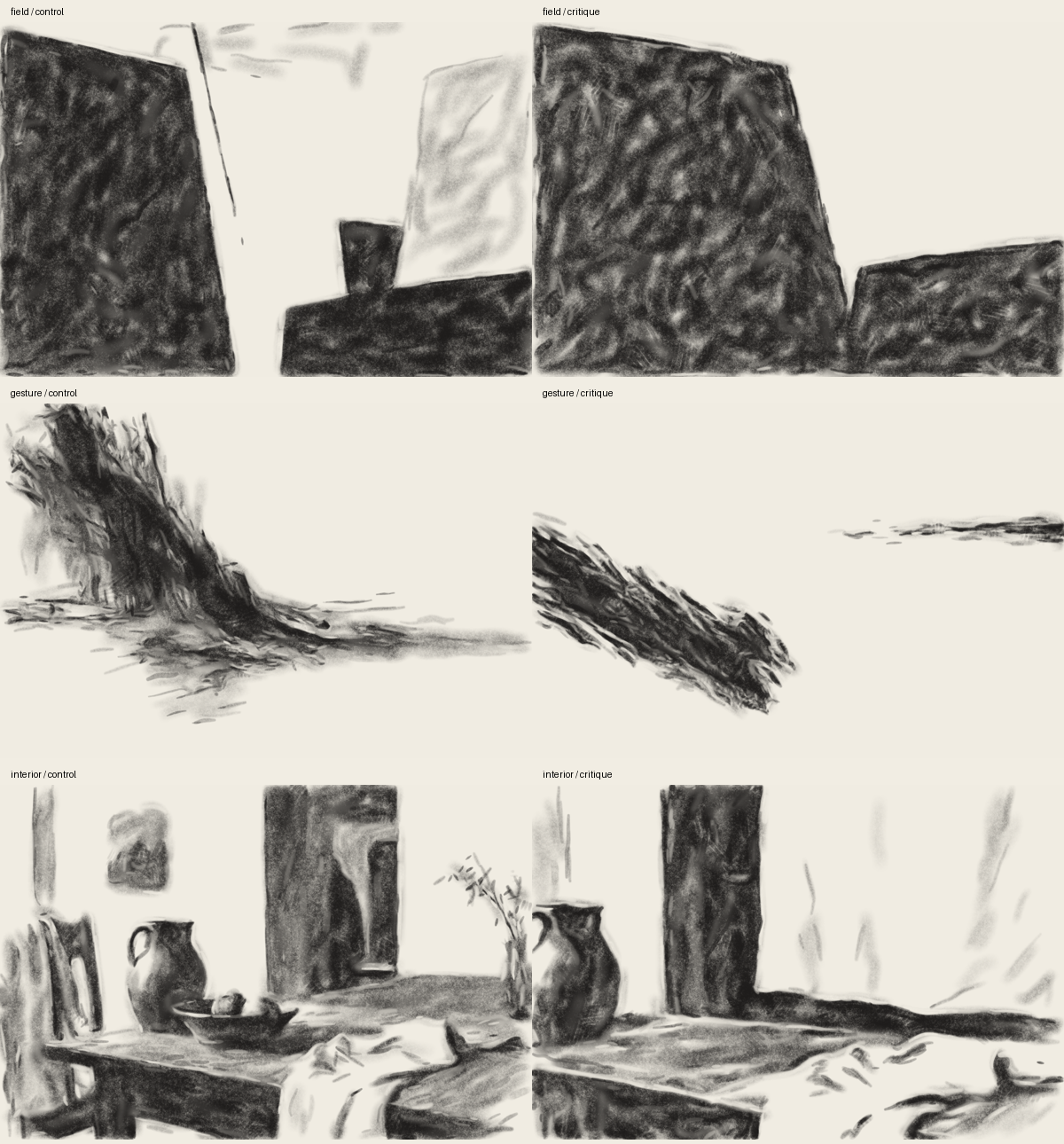 Native control and critique-led drawings for all three briefs