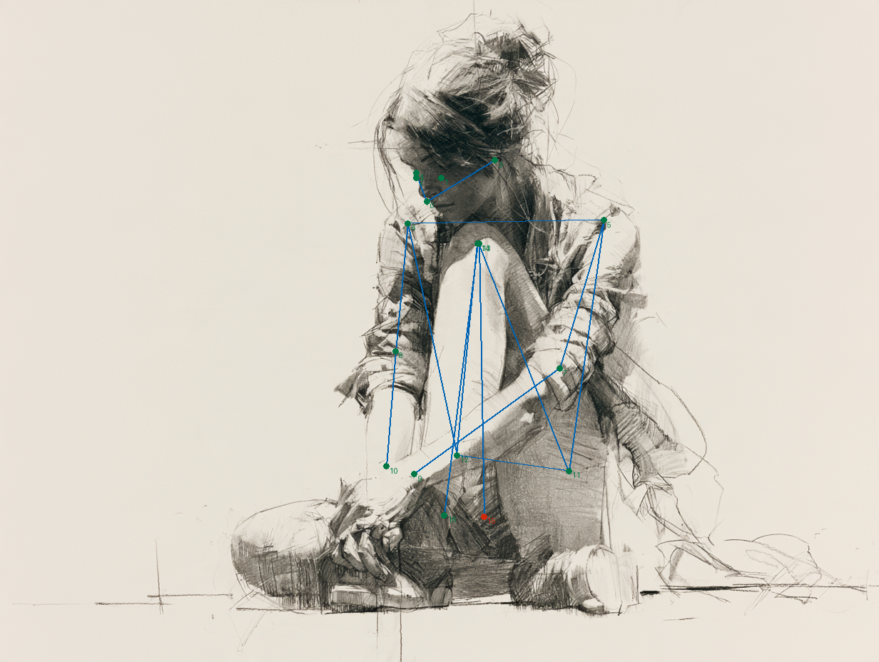 steered-06: inferred joints over original drawing; diagnostic overlay