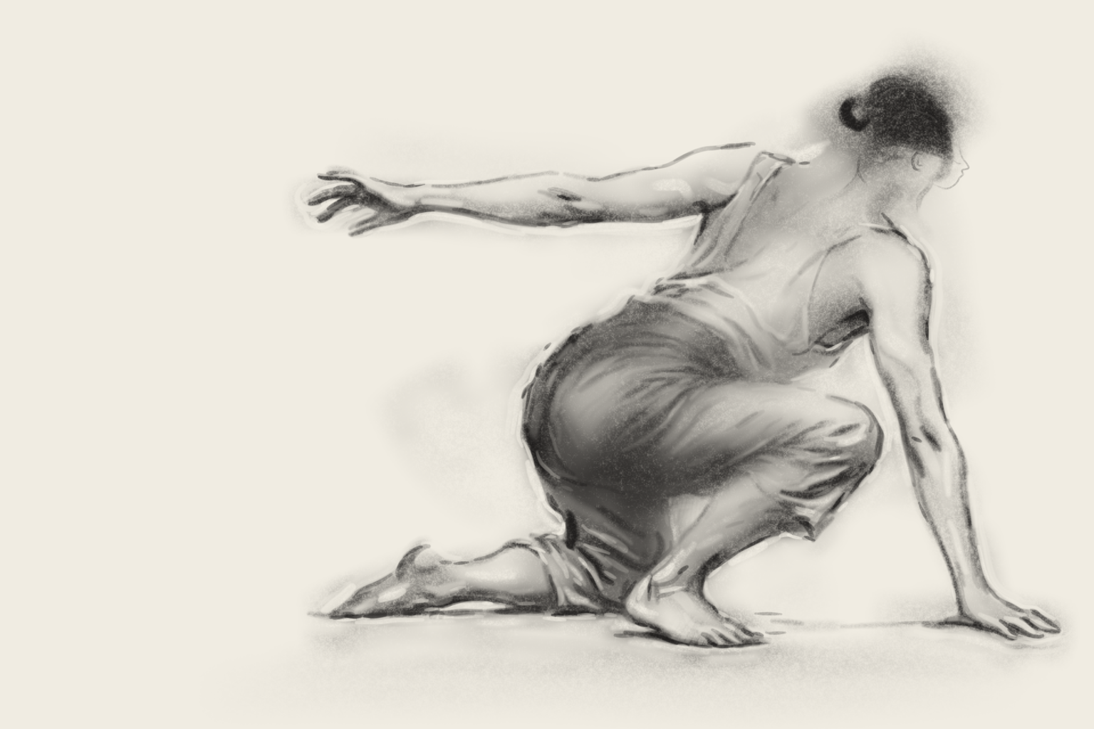 Native figure drawing with freshly drawn inclined head and continuous neck-to-shoulder transition