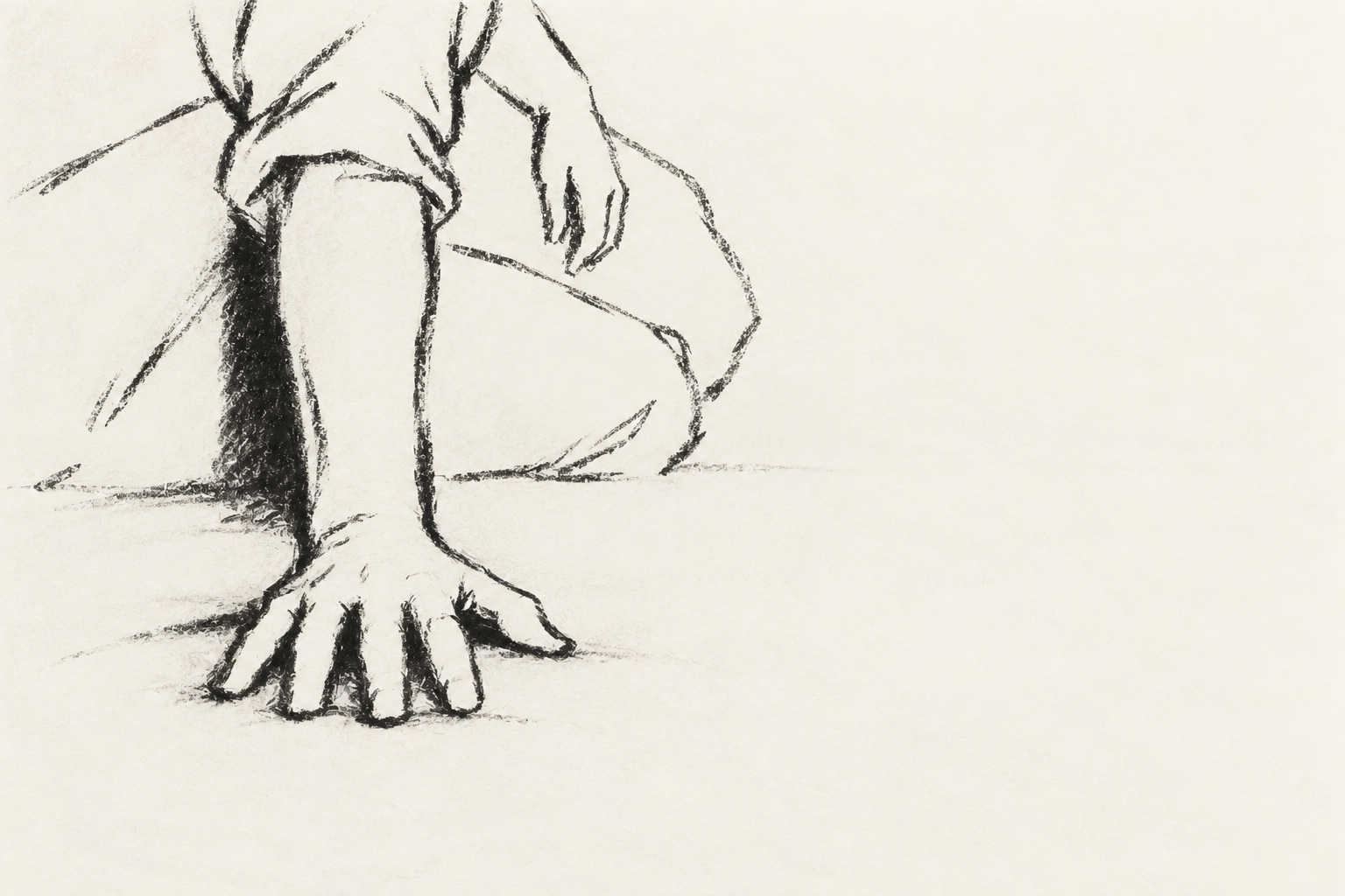 C: sparse contour drawing with narrow dark support wedge